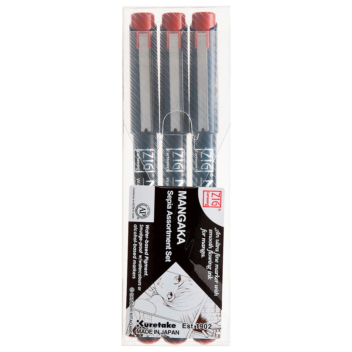 Kit Caneta Nanquim Kuretake Zig Mangaka Sepia com 3 Unidades
