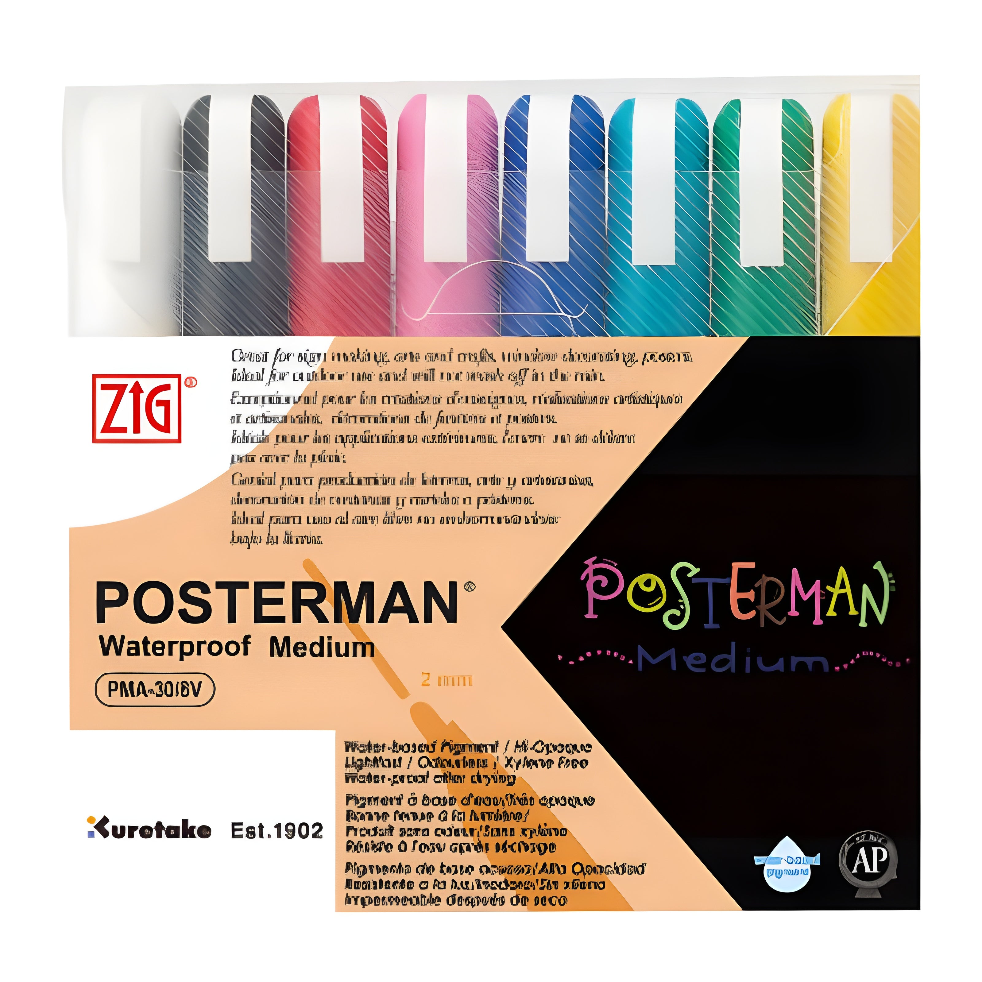 Custom Posterman Kit Marcador Kuretake Zig Posterman Medium com 8 Cores – Mundo do Artista