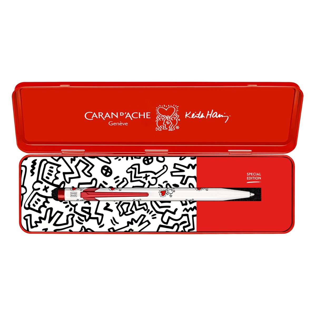 Caneta Esferográfica 849 Caran D'ache Keith Haring Branco com Estojo de Lata
