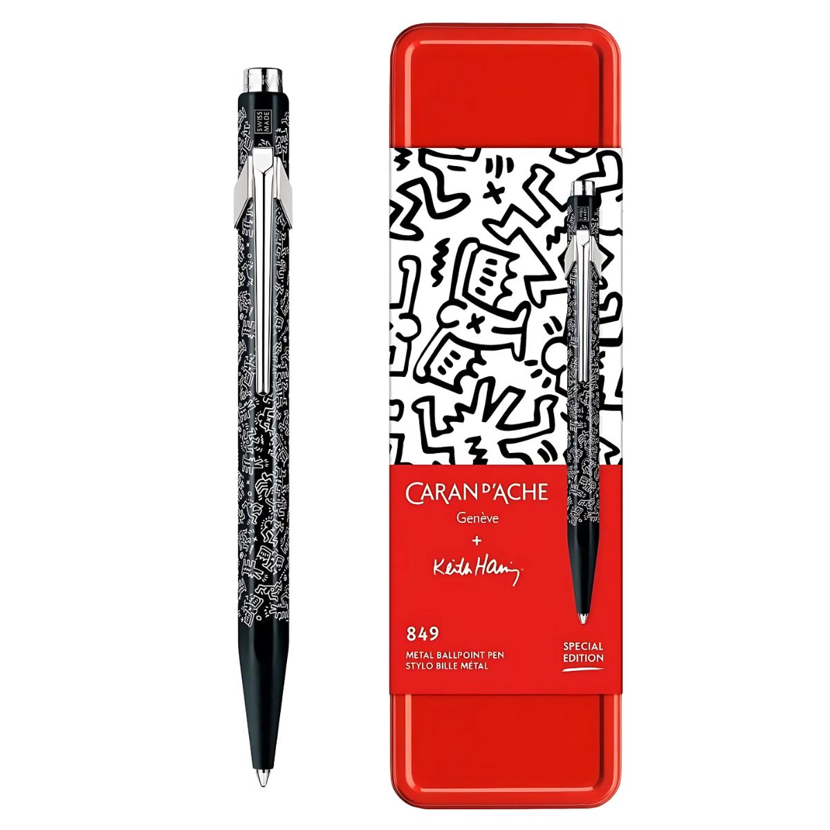 Caneta Esferográfica 849 Caran D'ache Keith Haring Preto com Estojo de Lata