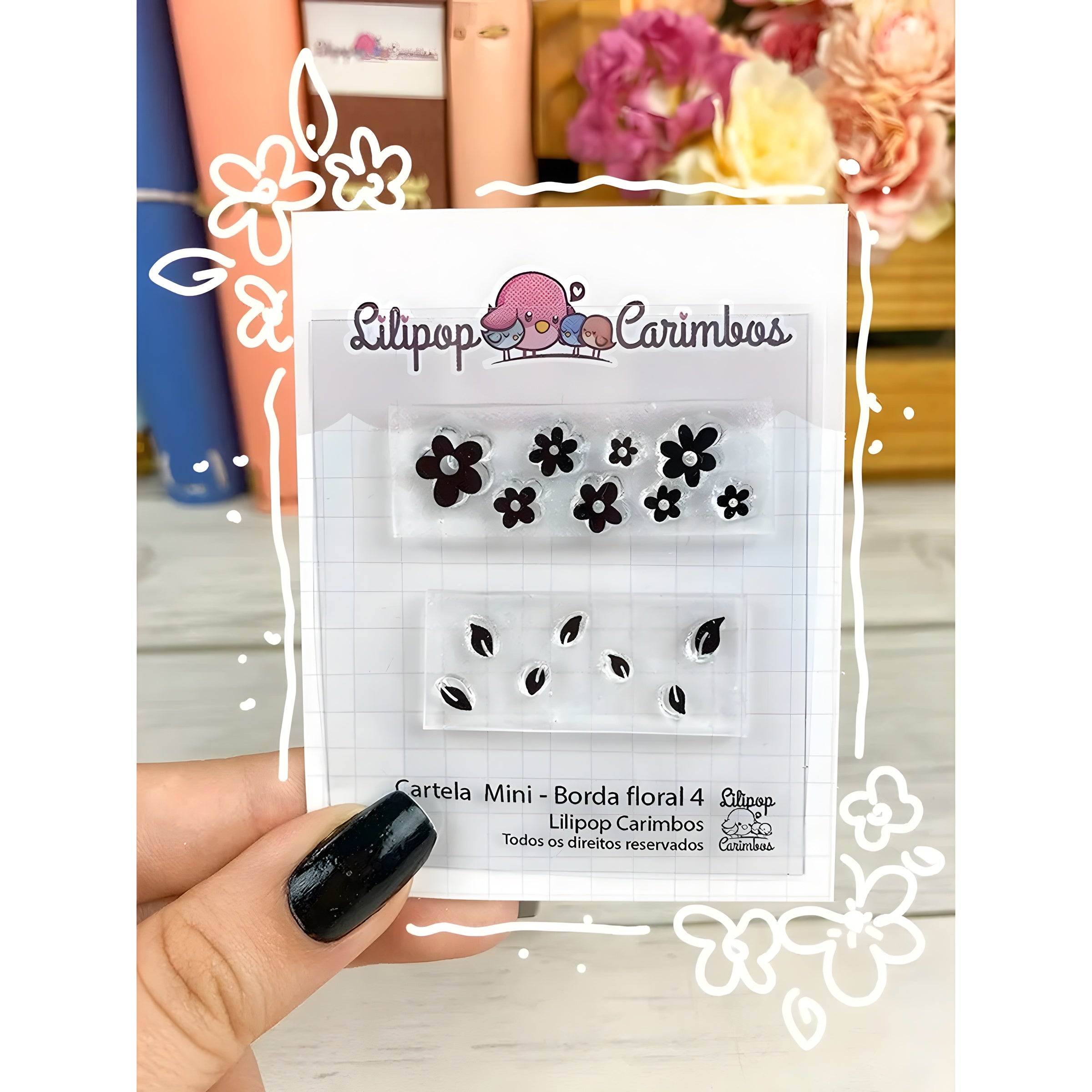 Mini Carimbo Borda Floral 4 Scrapbook - Lilipop