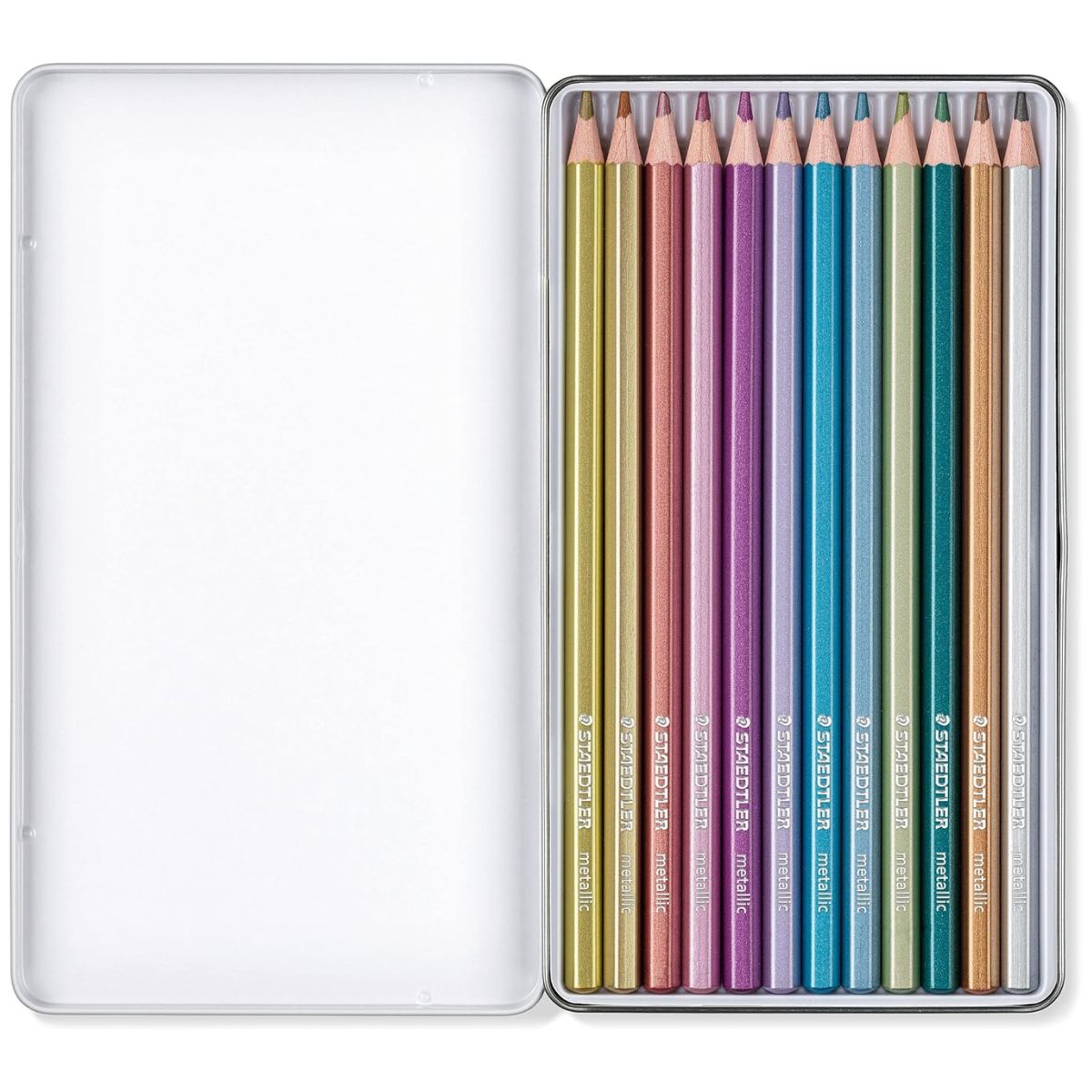 Estojo em Lata de Lápis de Cor Staedtler com 12 Cores Design Journey Metalizado