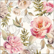 Guardanapo para Decoupage Ambiente 33x33cm com 20 Unidades - Peônias Creme