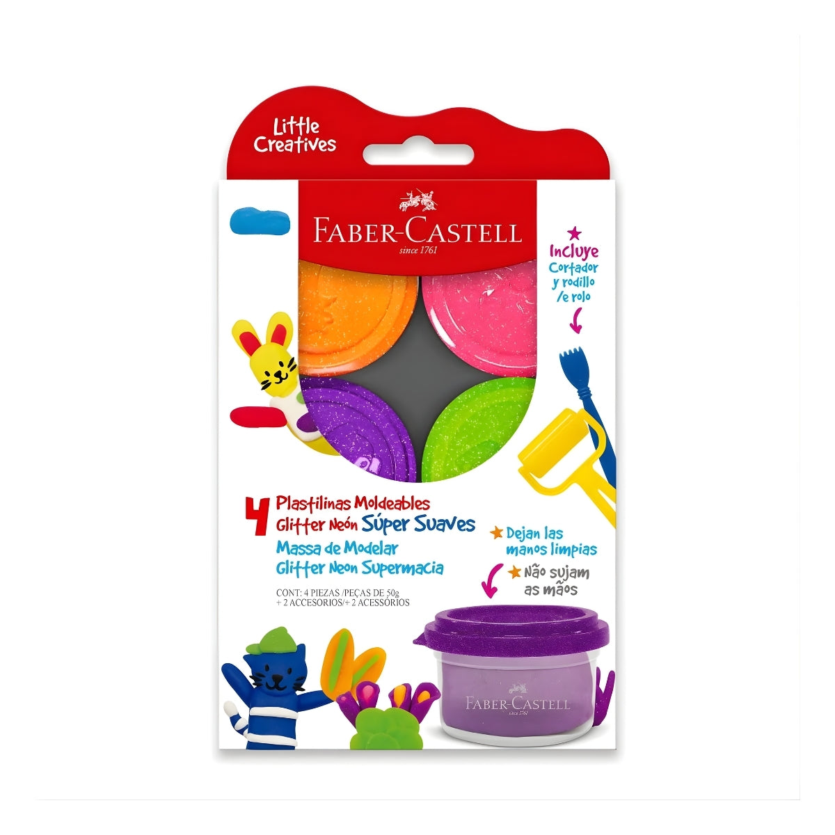 Massa de Modelar Plastilina Glitter com 6 Cores - Faber-castell 370845