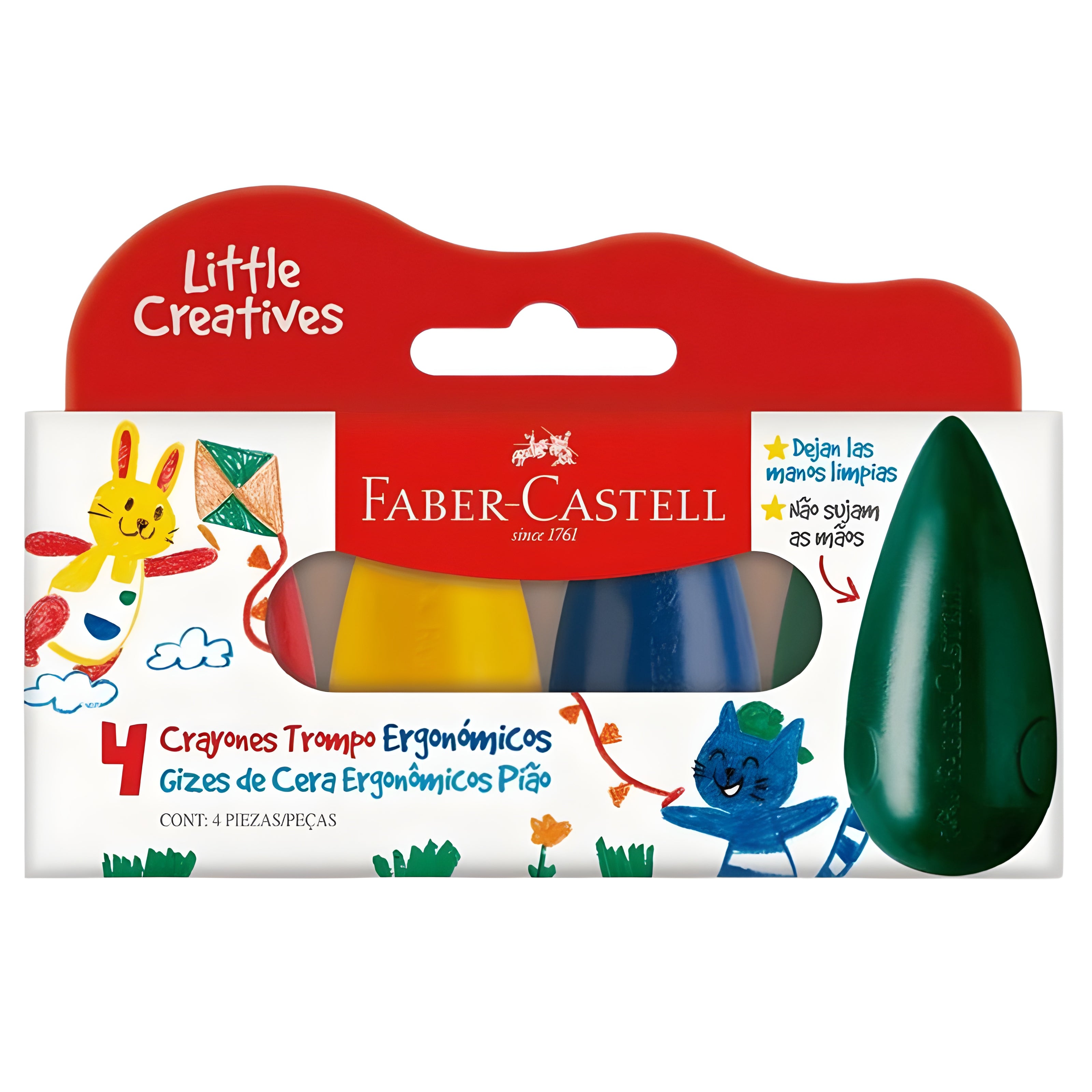 Estojo Giz de Cera Ergonômico Pião com 4 Cores - Faber-castell 121717