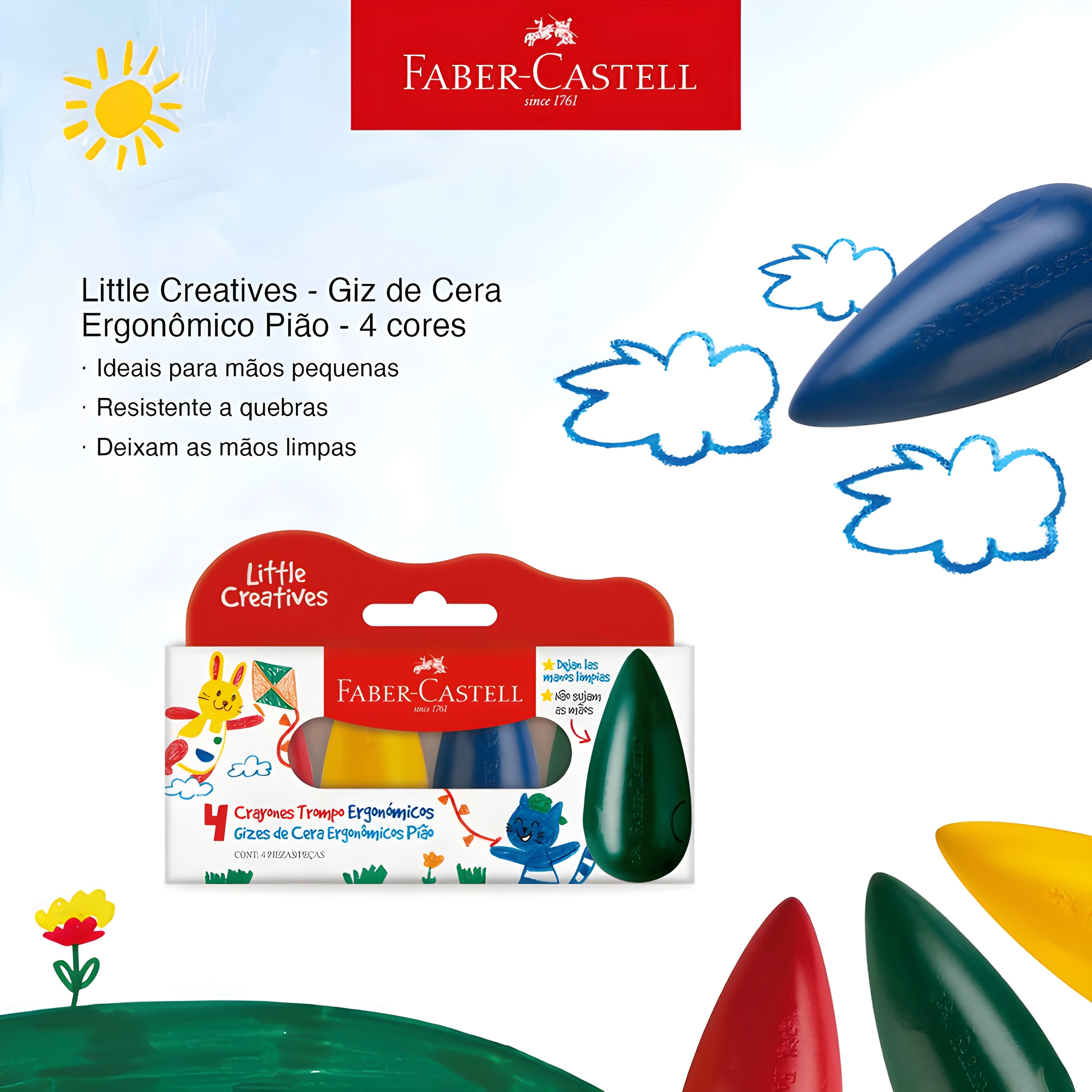 Estojo Giz de Cera Ergonômico Pião com 4 Cores - Faber-castell 121717