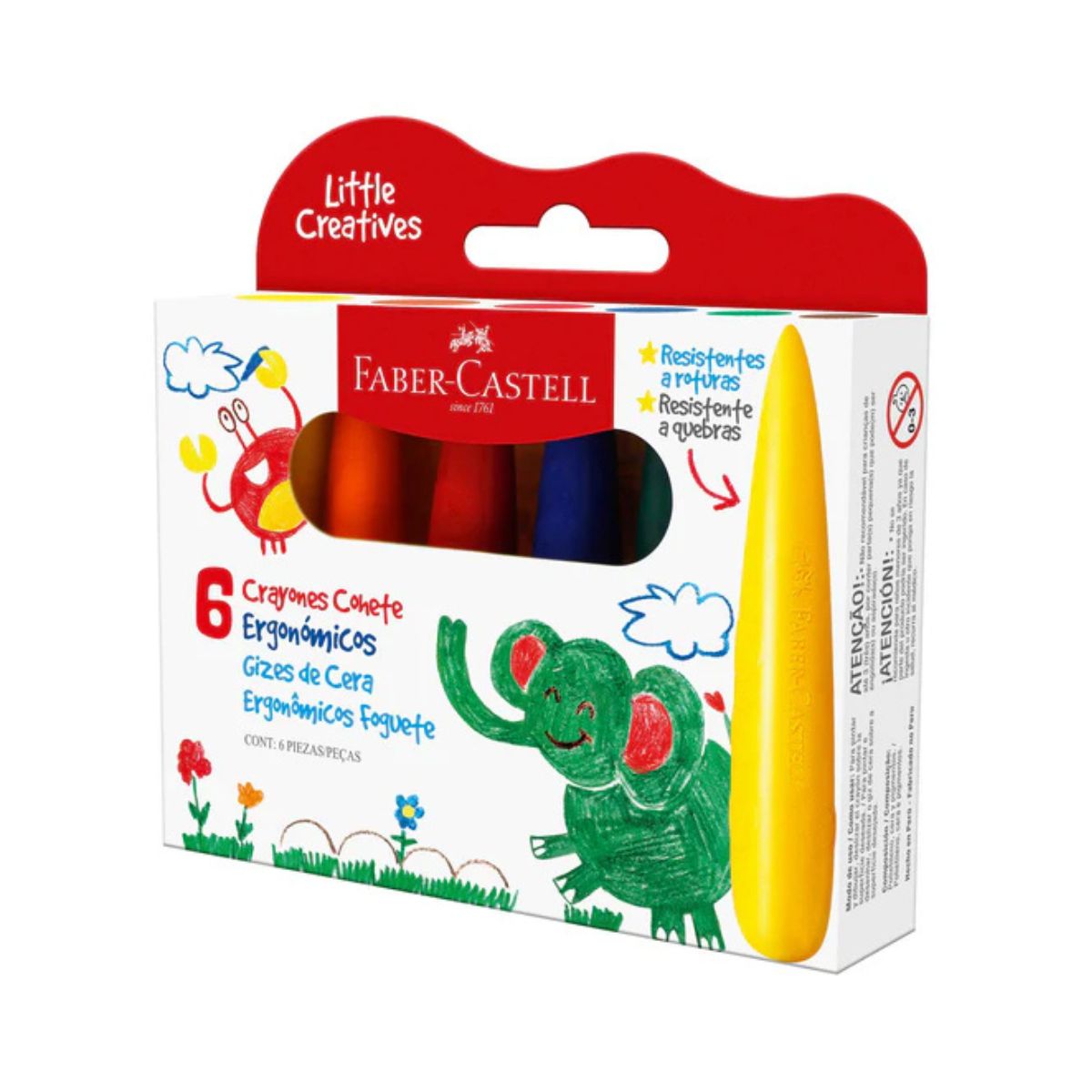 Estojo Giz de Cera Ergonômico Foguete com 6 Cores - Faber-castell 121718