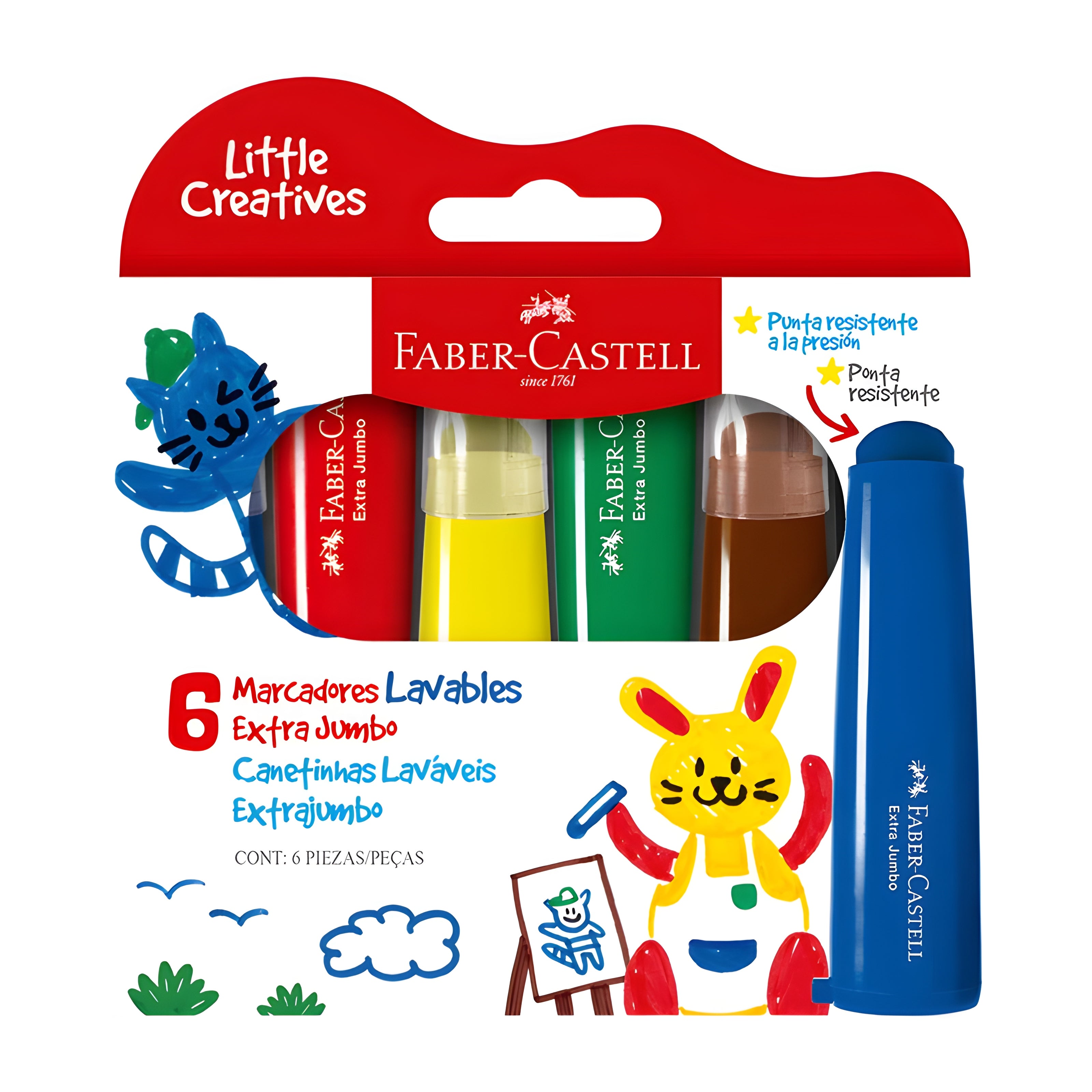 Estojo Canetinhas Ultra Laváveis Extra Jumbo 6 Cores - Faber-castell 354504