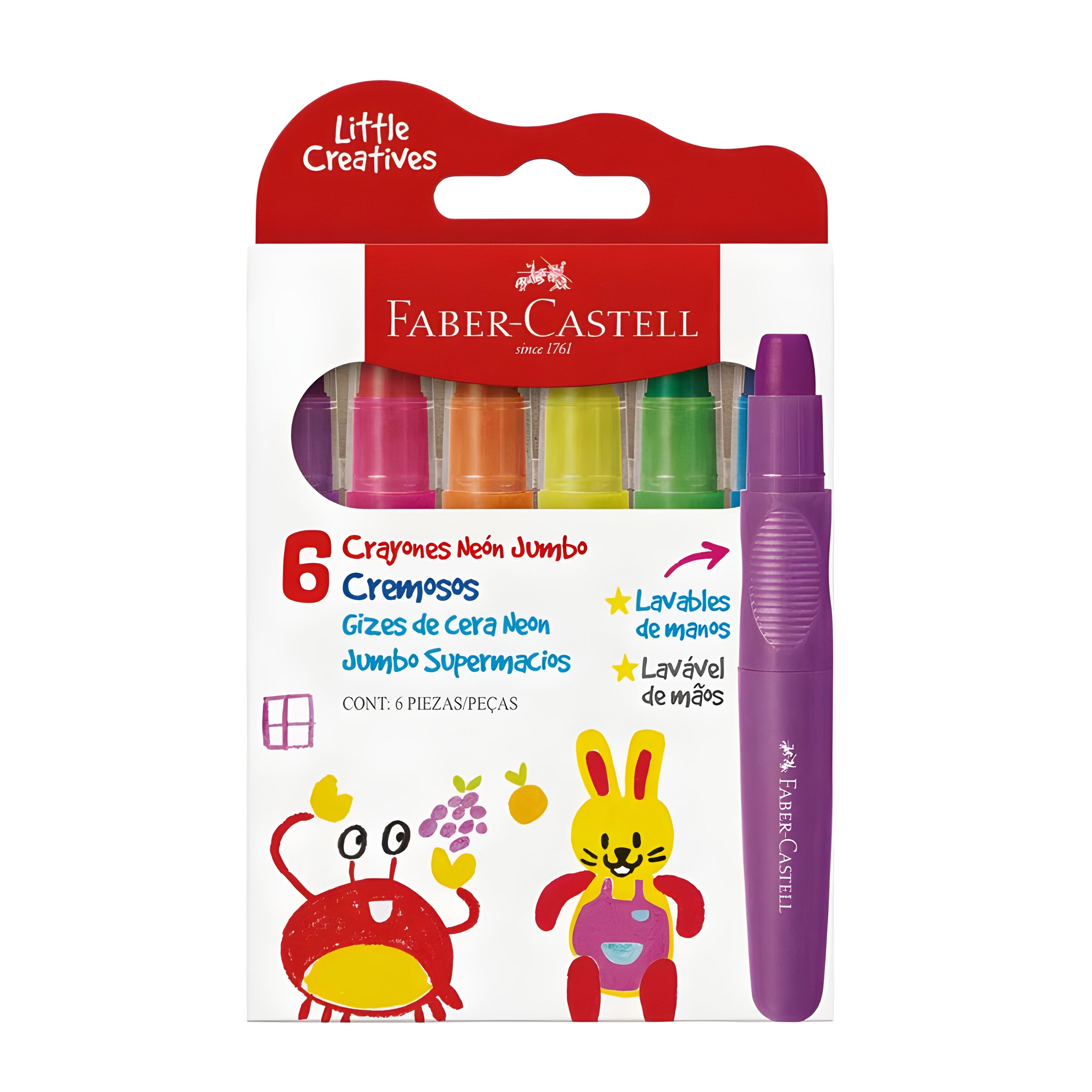 Estojo Giz de Cera Cremoso Jumbo Neon com 6 Cores - Faber-castell 224007