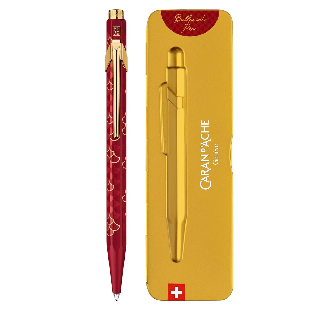Caneta Esferográfica 849 Caran D'ache Dragon Burgundy com Estojo de Lata