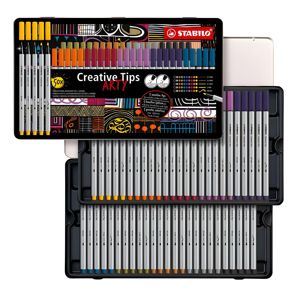 Caneta Multiuso Stabilo Creative Tips Arty Graduado Estojo em Lata com 50 Cores