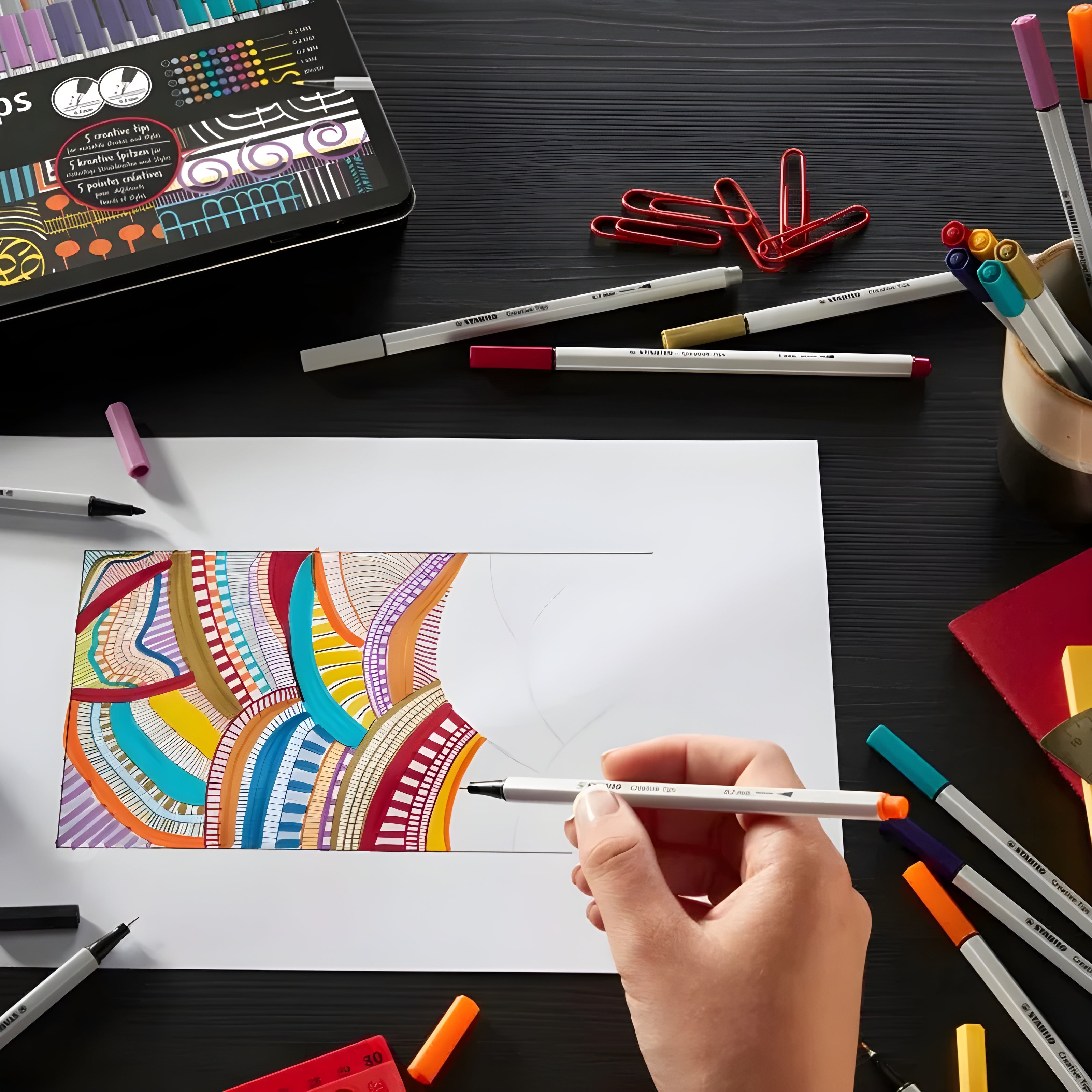Caneta Multiuso Stabilo Creative Tips Arty Graduado Estojo em Lata com 50 Cores