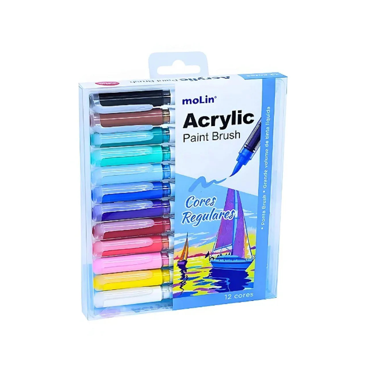 Estojo Marcador Acrylic Paint Brush com 12 Cores Vivas - Molin