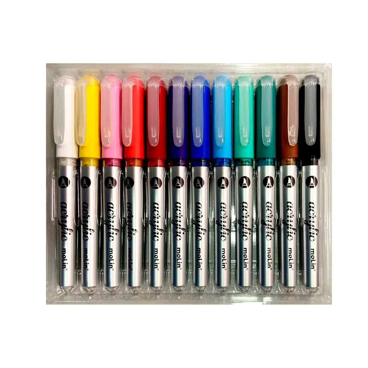 Estojo Marcador Acrylic Paint Brush com 12 Cores Vivas - Molin
