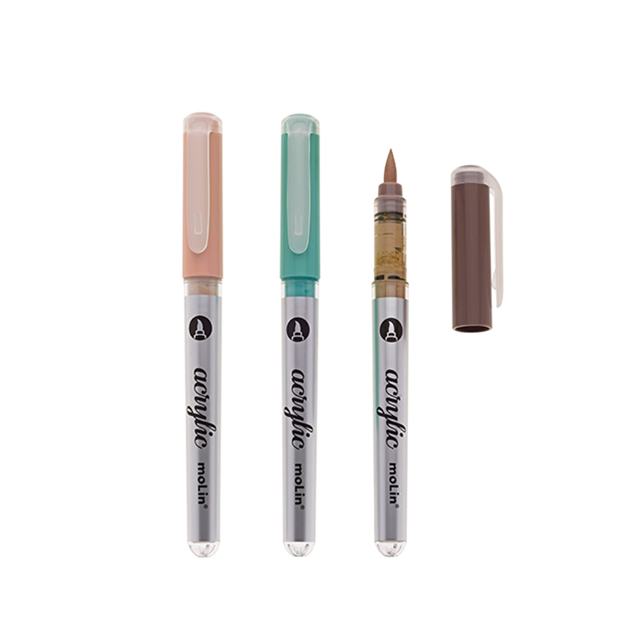 Estojo Marcador Acrylic Paint Brush com 12 Cores Pastéis - Molin