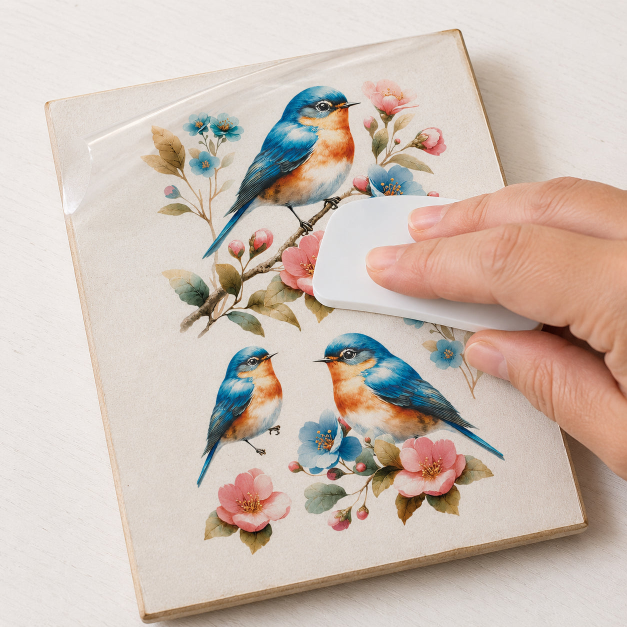 Transfer de Imagem Small Flores e Passarinhos Nos Galhos 9,8x15cm para Artesanato e Decoração Tis-010 - Litoarte
