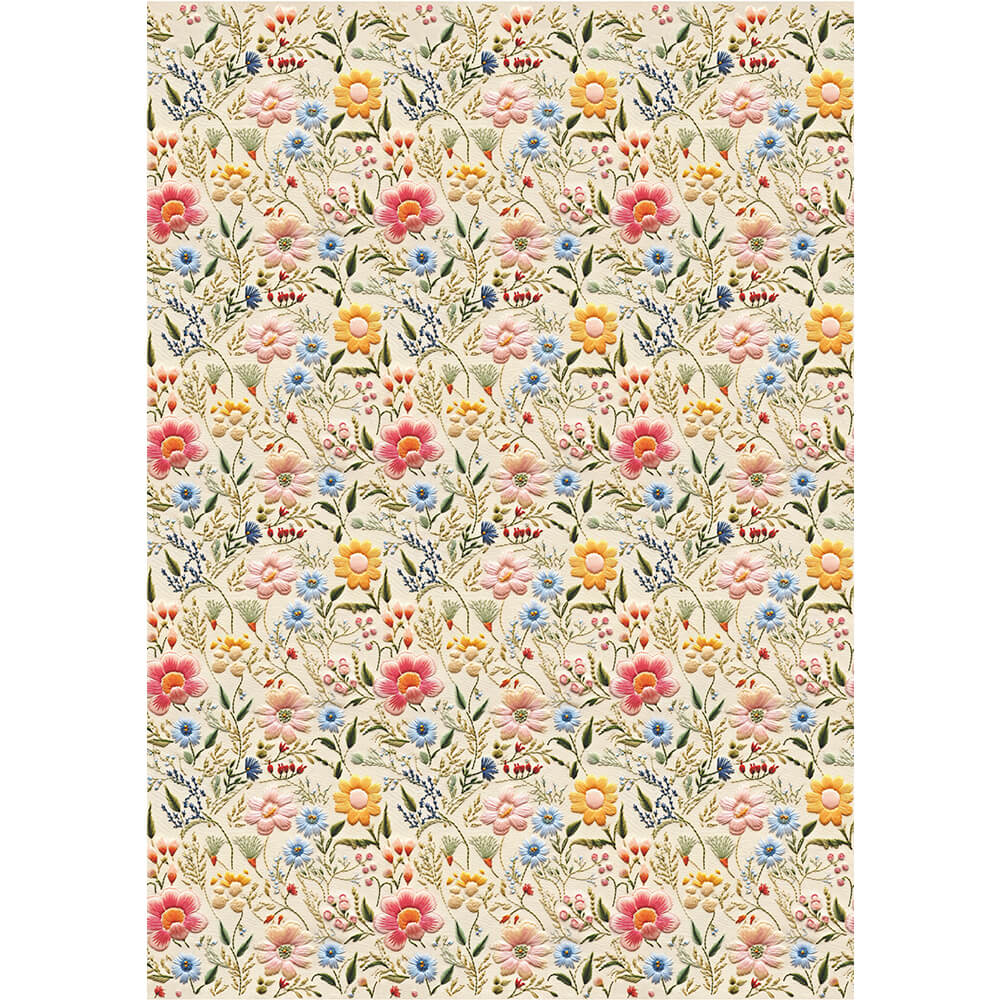 Estampa Adesiva Flores Coloridas Bege Costura 32x45cm para Artesanato e Scrapbook Esta-008 - Litoarte