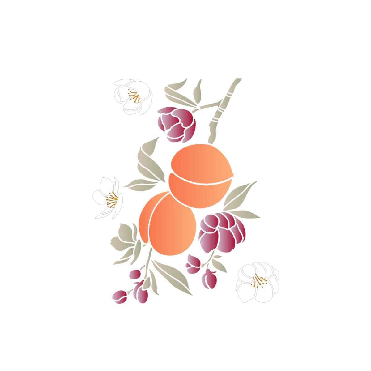 Stencil Opa 20x25cm - Frutas Pêssegos e Flores  - 3522