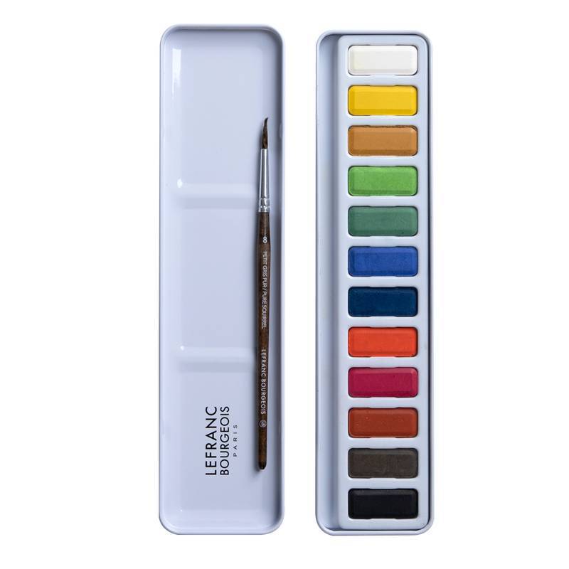 Estojo de Aquarela em Pastilha Lefranc & Bourgeois Studio com 12 Cores + Pincel - 301444