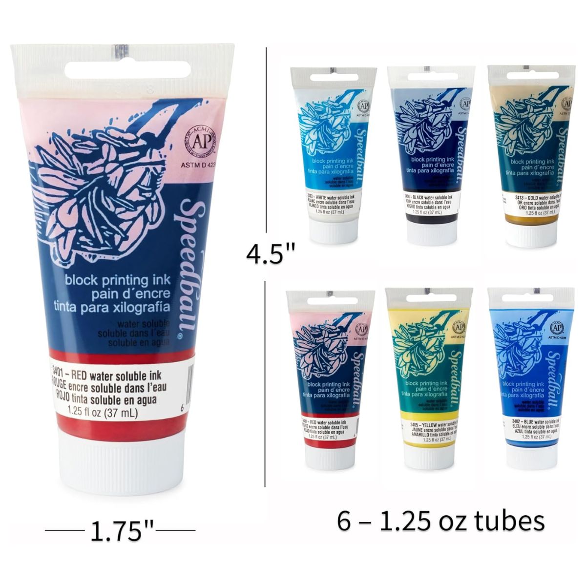 Kit de Tinta para Xilogravura Speedball 37ml com 06 Cores Base Água