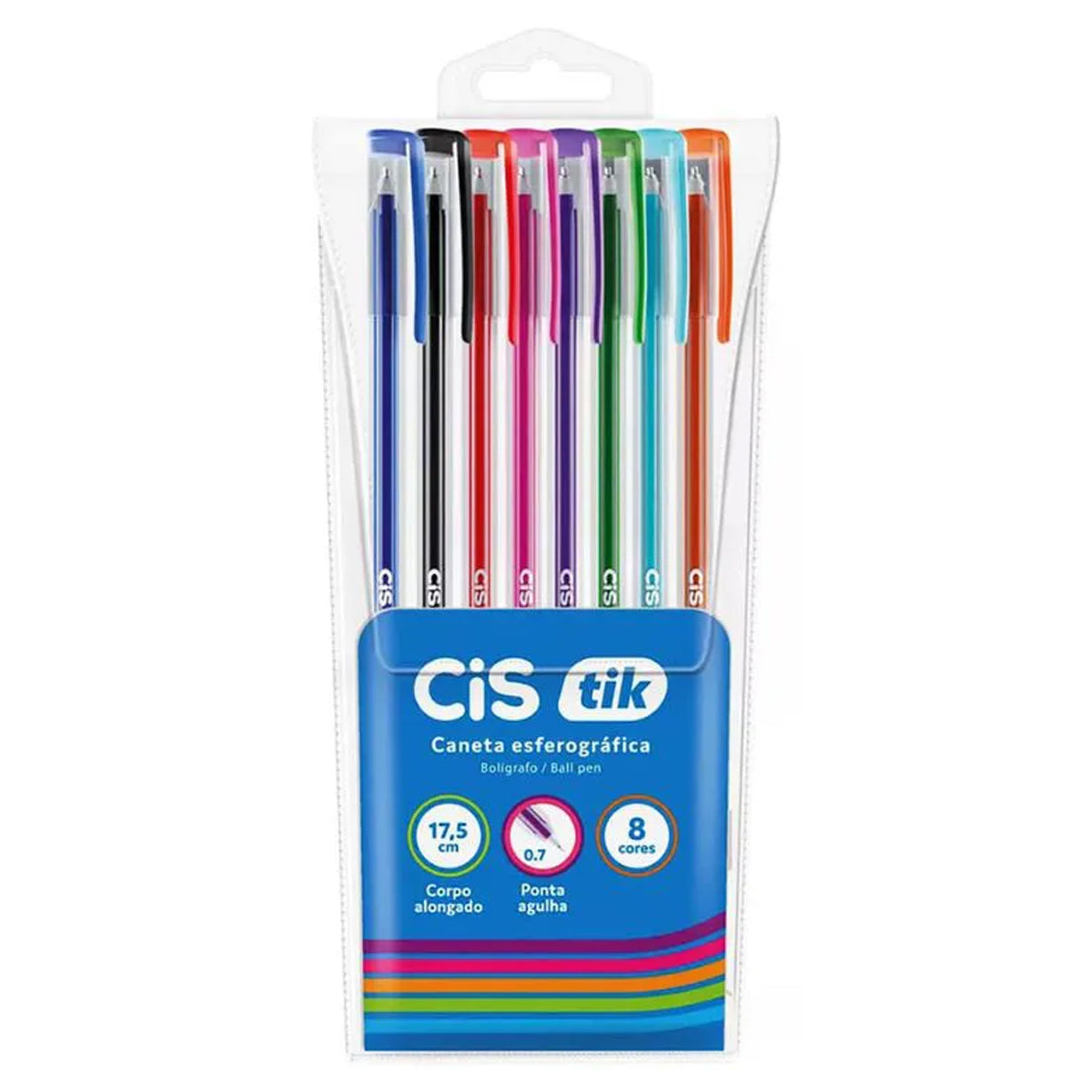 Estojo de Caneta Esferográfica Tik 0.7Mm com 8 Cores - Cis