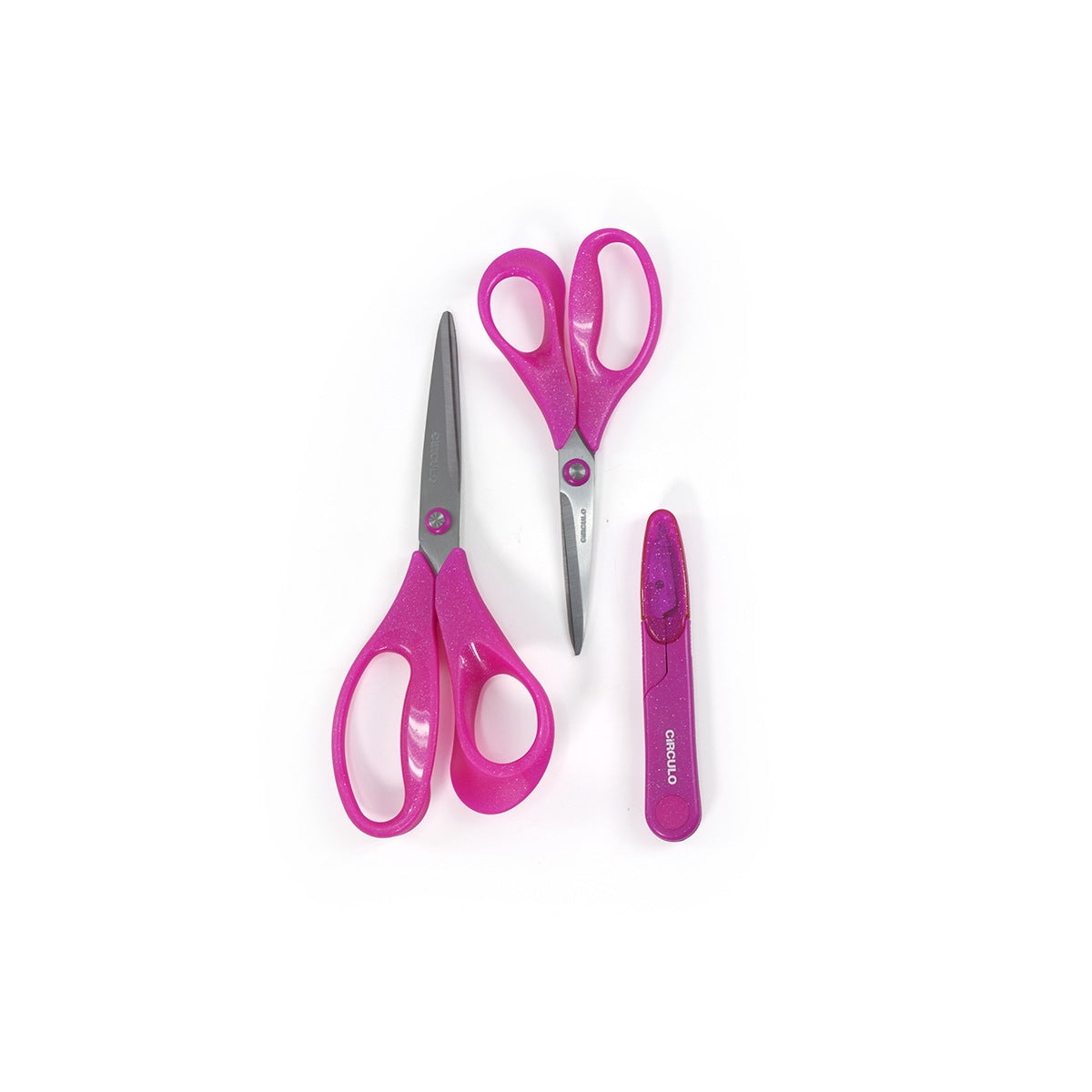 Kit Tesouras Glitter Rosa com 3 Peças para Costura Bordado Scrapbooking e Artesanato - Círculo