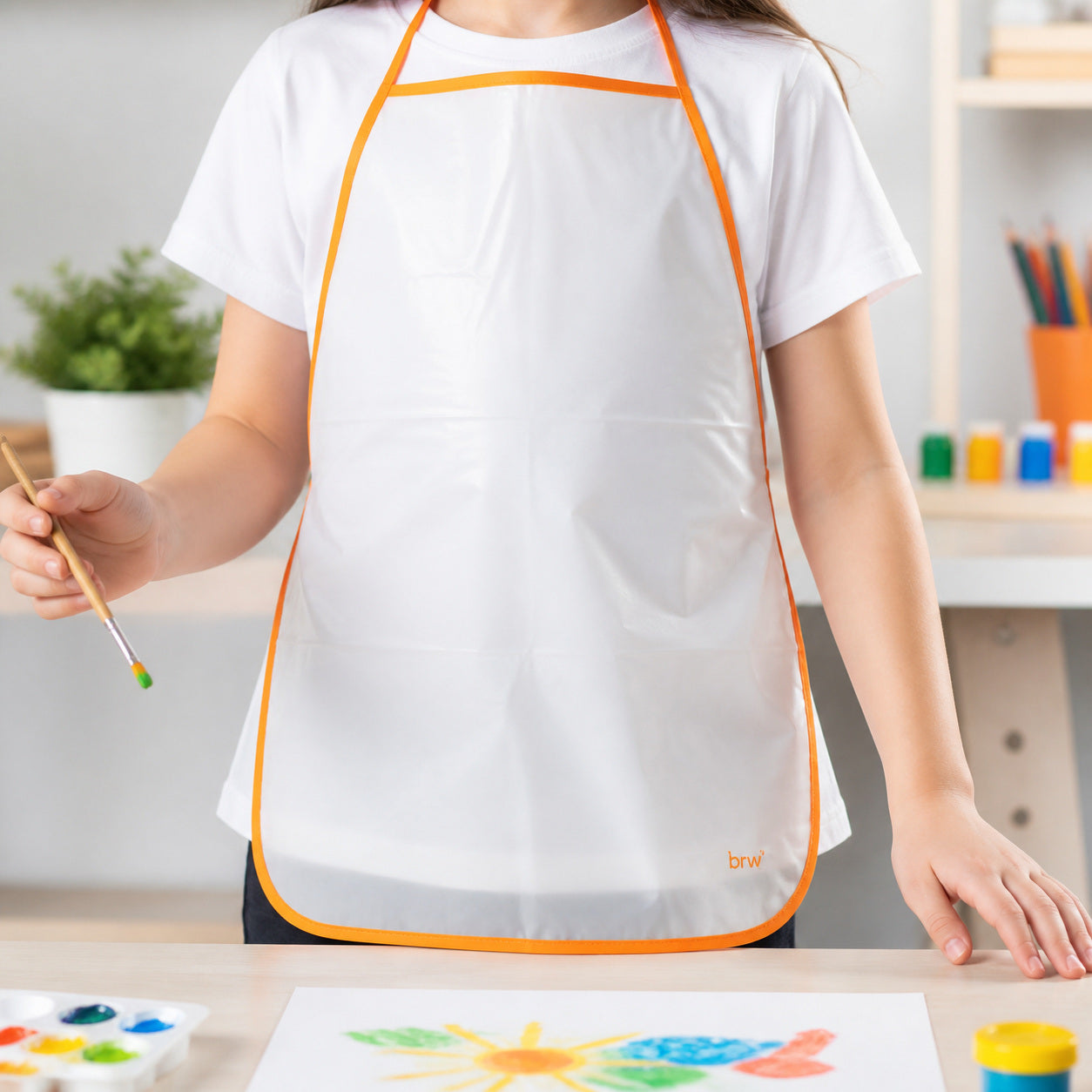 Avental Infantil Plástico Branco 48x39cm para Pintura e Atividades Artísticas - Brw