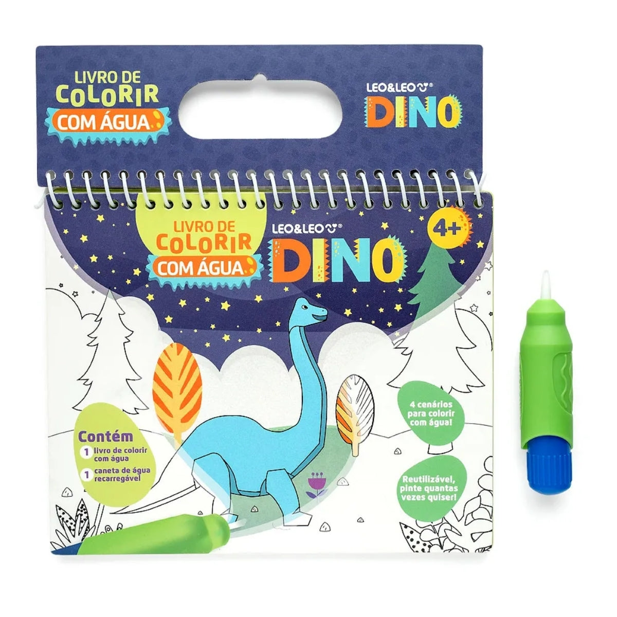 Livro de Colorir com Água Opp Bag 4 Páginas Dino + Pincel - Leo & Leo 91827