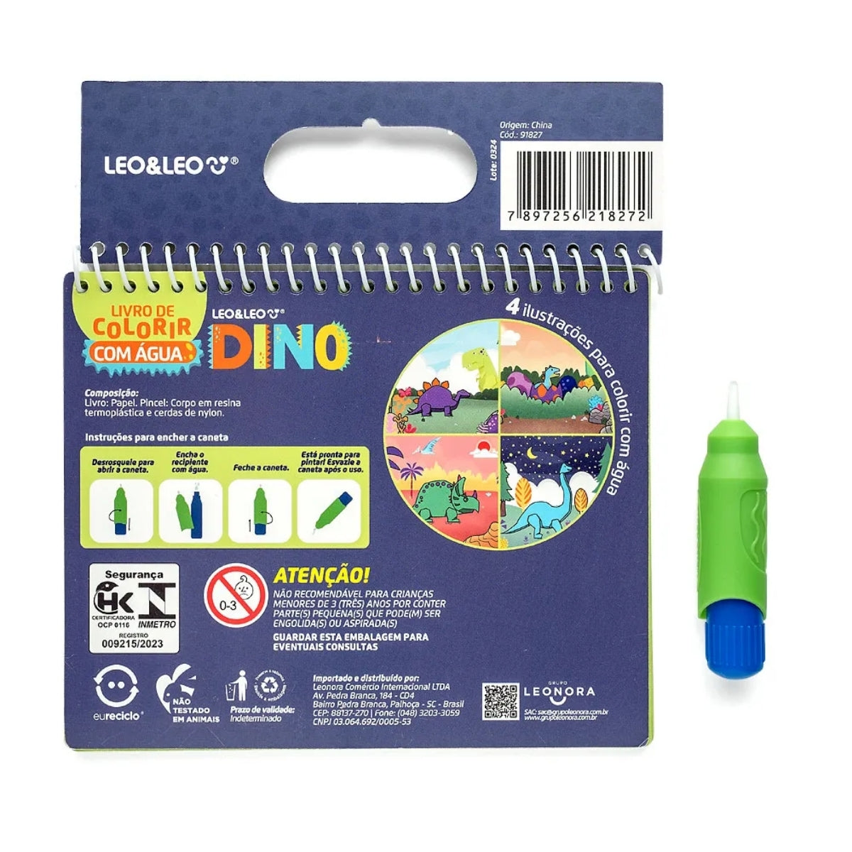 Livro de Colorir com Água Opp Bag 4 Páginas Dino + Pincel - Leo & Leo 91827