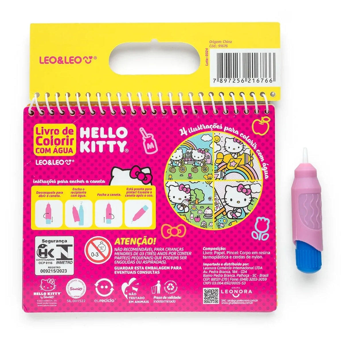 Livro de Colorir com Água Opp Bag 4 Páginas Hello Kitty + Pincel - Leo & Leo 91676
