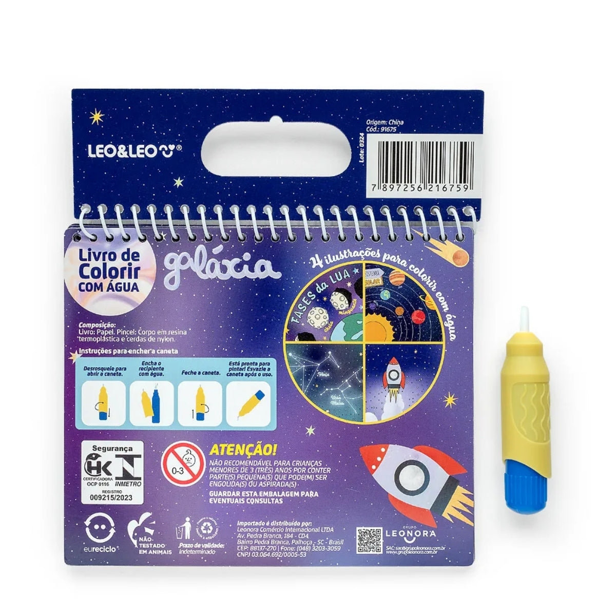 Livro de Colorir com Água Opp Bag 4 Páginas Galaxia + Pincel - Leo & Leo 91675