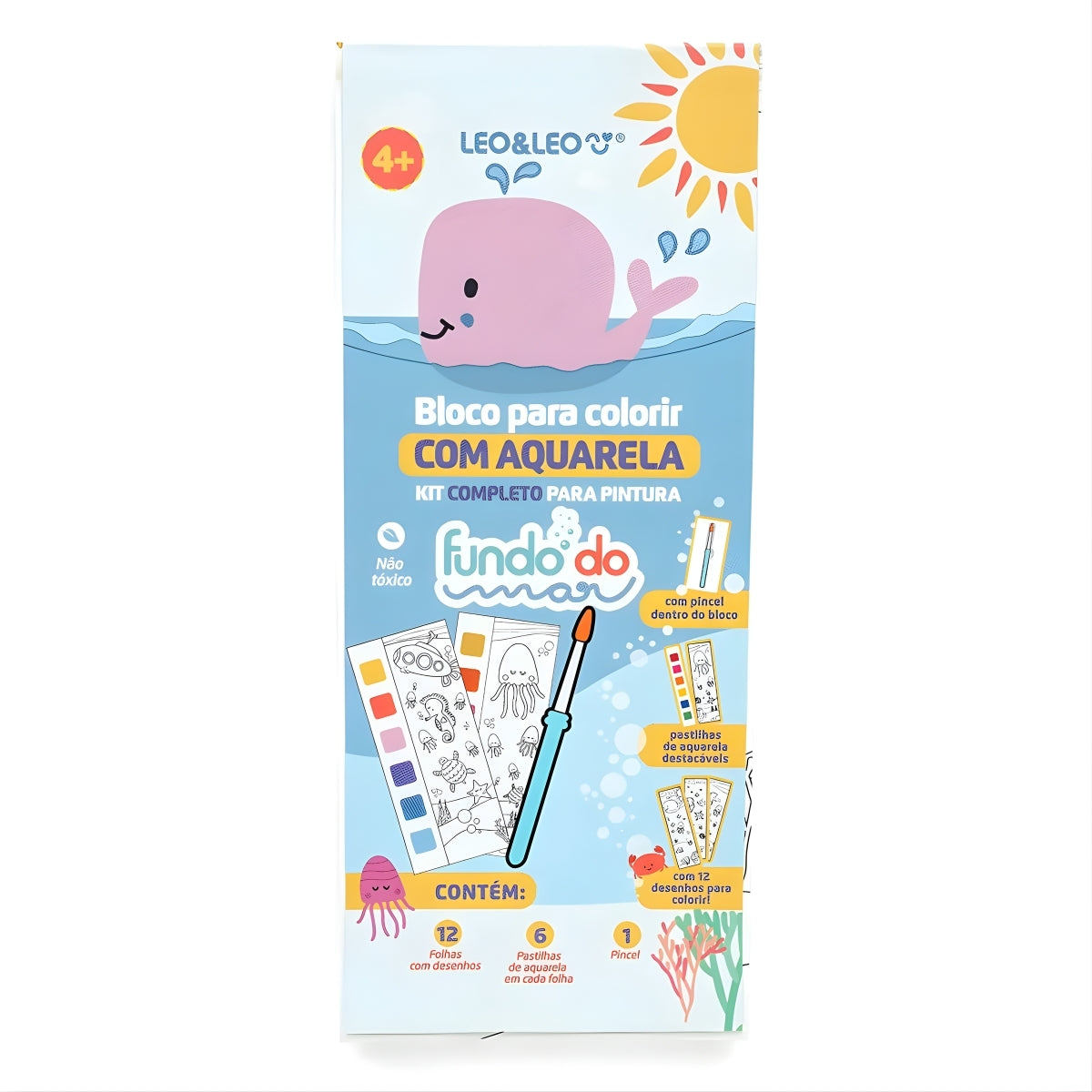 Bloco de Colorir com Aquarela Opp Bag Fundo do Mar + Pincel - Leo & Leo 91823