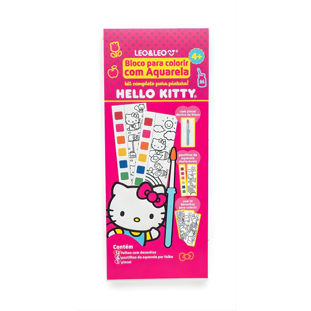 Bloco de Colorir com Aquarela Opp Bag Hello Kitty + Pincel - Leo & Leo 91825