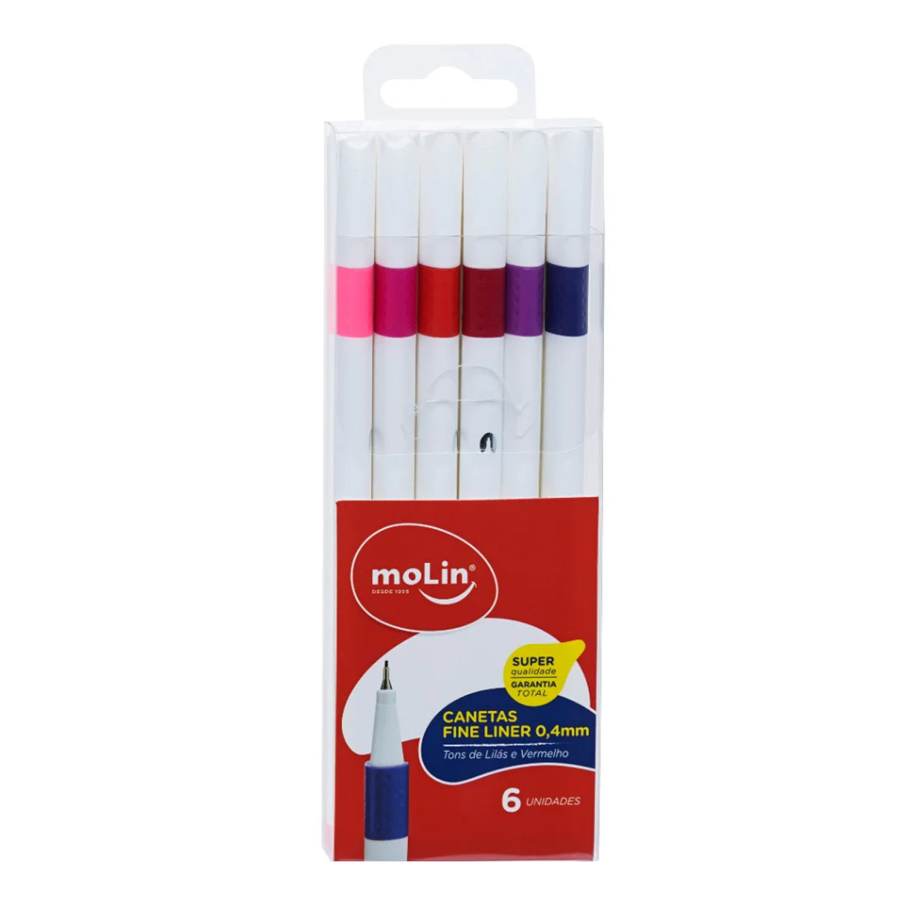 Estojo Caneta Fineliner Ponta 0,4 com 6 Cores Tons Lilás/vermelho - Molin