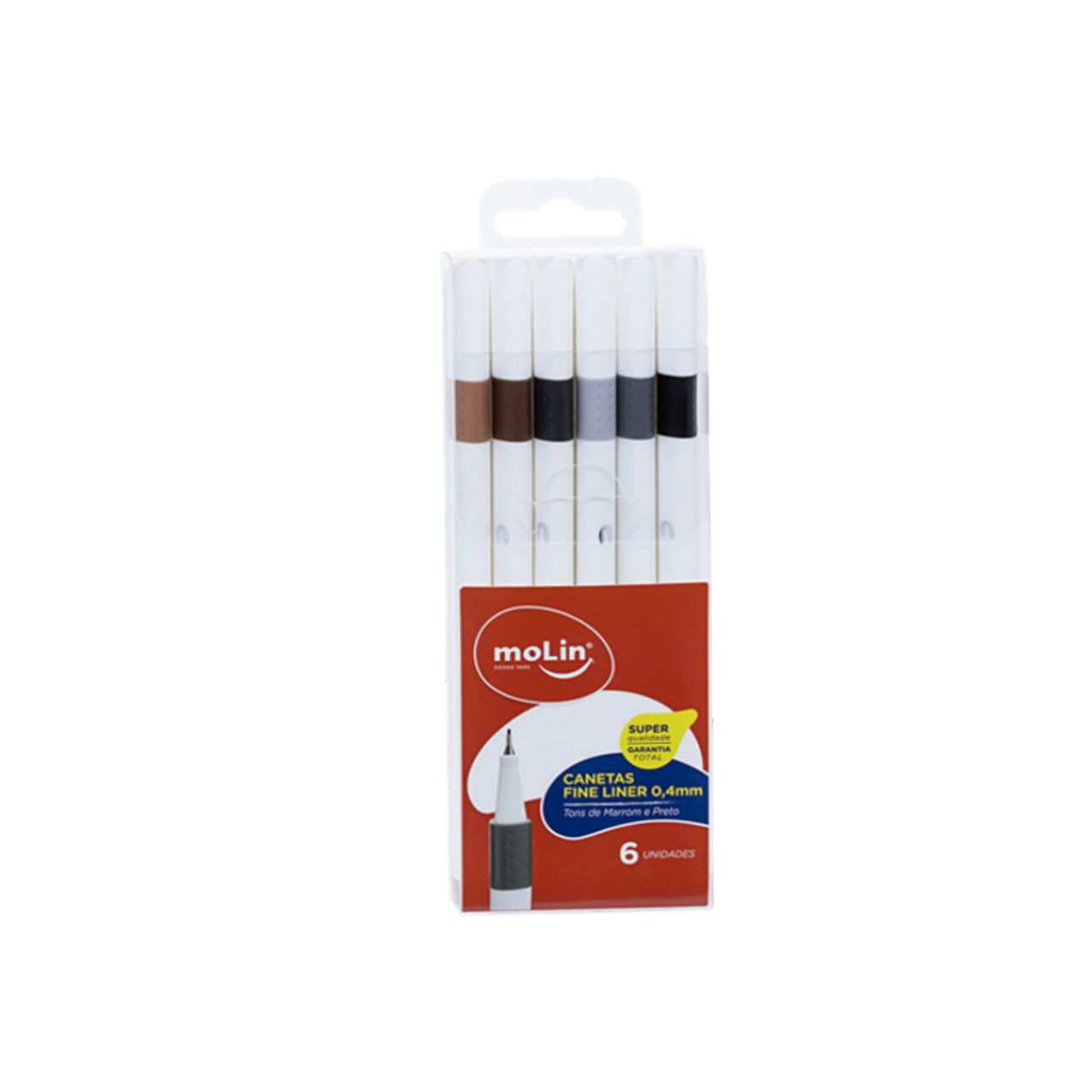 Estojo Caneta Fineliner Ponta 0,4 com 6 Cores Tons Marrom/preto - Molin