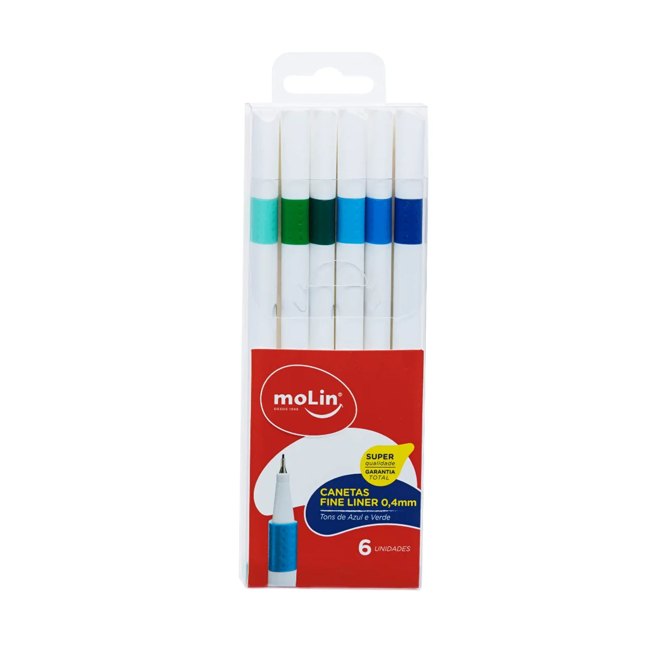 Estojo Caneta Fineliner Ponta 0,4 com 6 Cores Tons Azul/verde - Molin