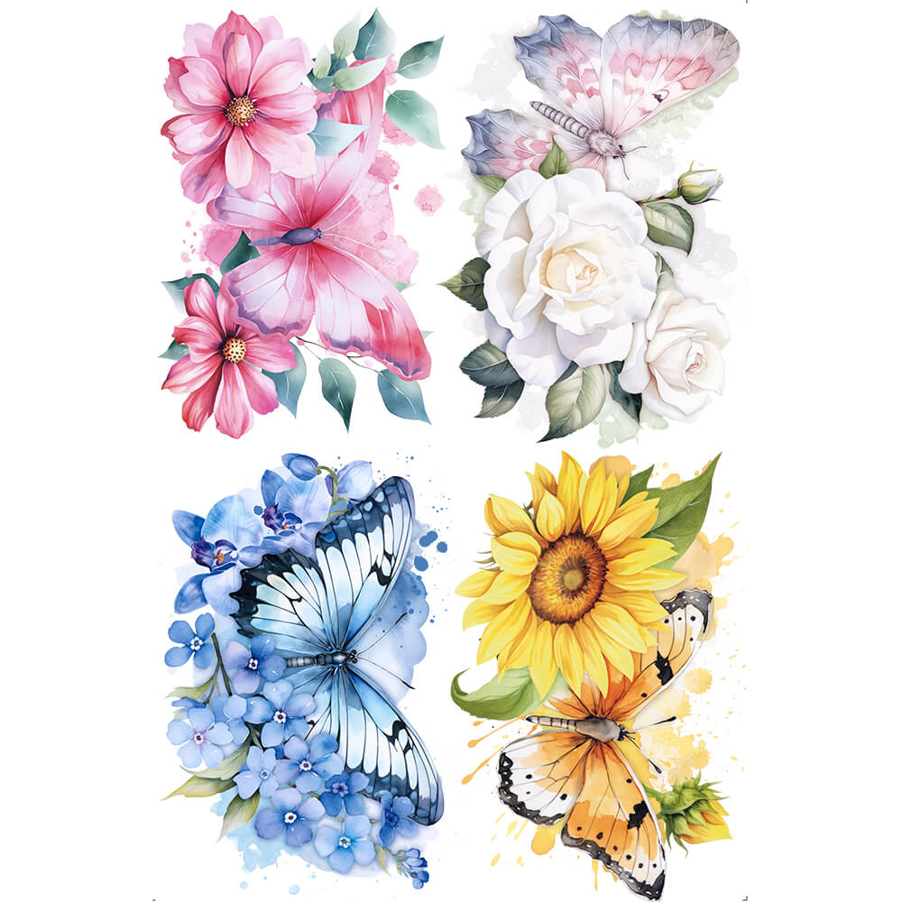 Transfer de Imagem Big Rosas Girassol Borboleta 19,5x29,5cm para Artesanato e Decoração Tib-010 - Litoarte