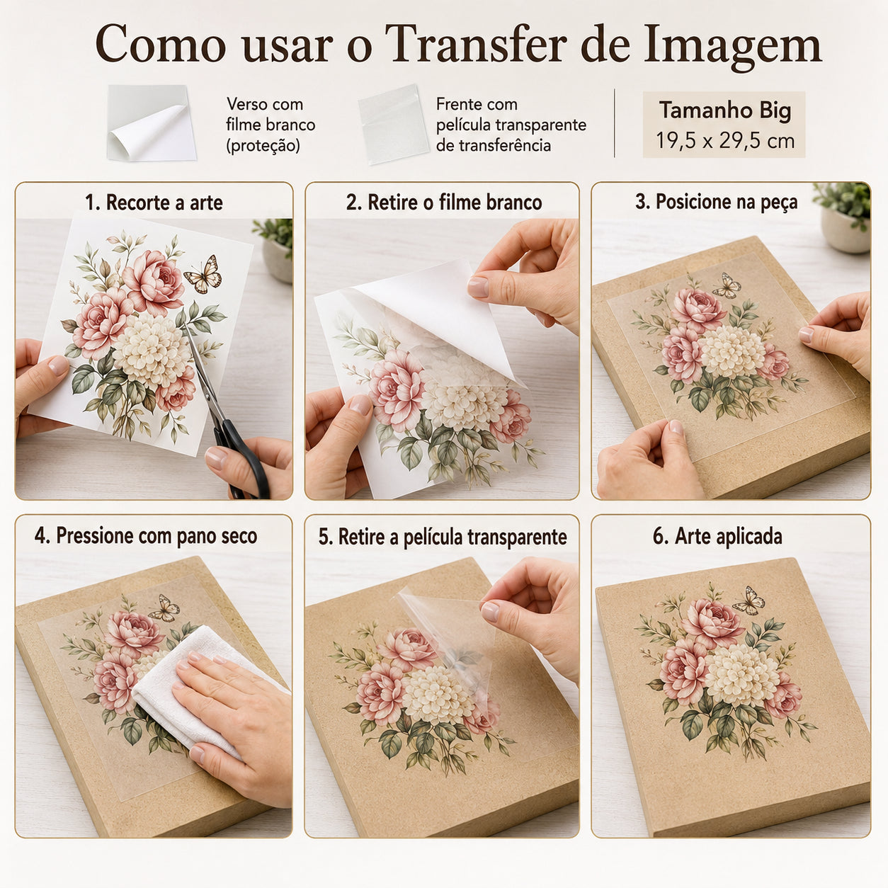 Transfer de Imagem Big Rosas Girassol Borboleta 19,5x29,5cm para Artesanato e Decoração Tib-010 - Litoarte
