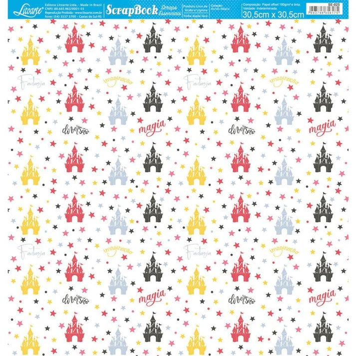 Papel para Scrapbook Essencial Mundo Magico Castelo 30,5x30,5cm Se-025 - Litoarte