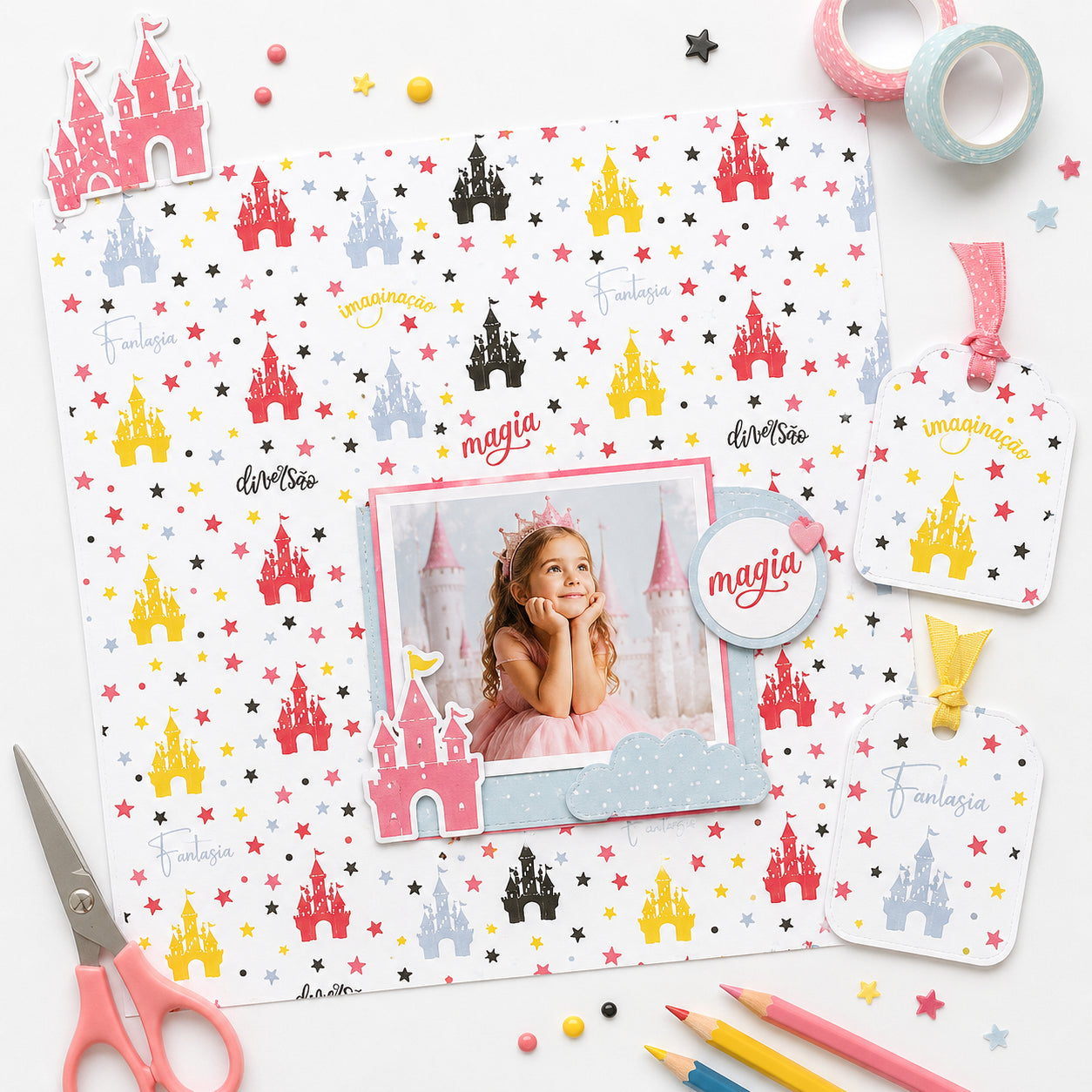Papel para Scrapbook Essencial Mundo Magico Castelo 30,5x30,5cm Se-025 - Litoarte