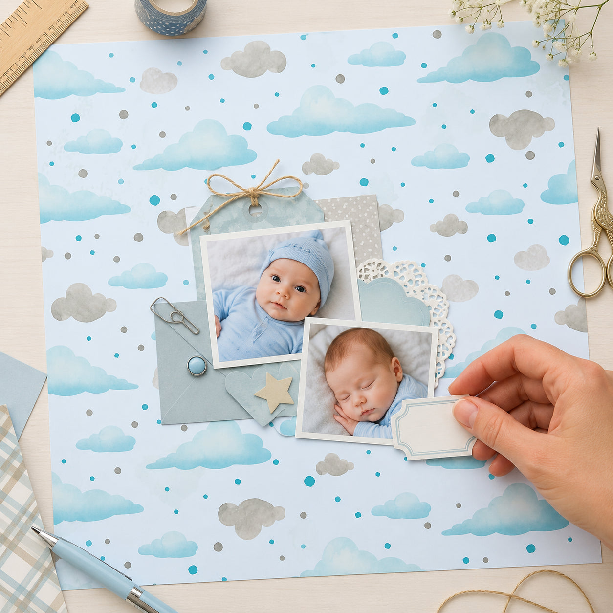 Papel para Scrapbook Essencial Coleção Pacotinho de Amor Menino 30,5x30,5cm para Scrapbook e Papelaria Criativa Se-027 - Litoarte