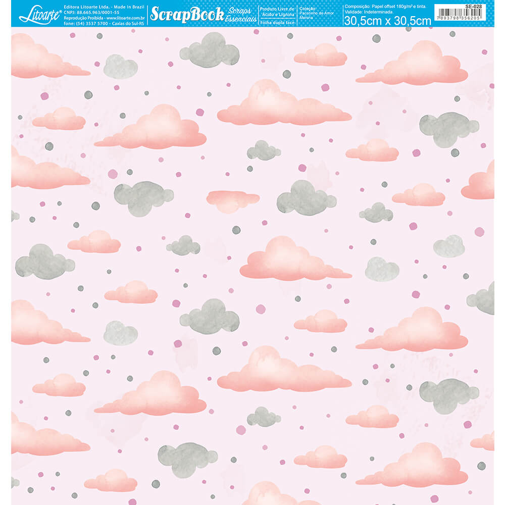 Papel para Scrapbook Essencial Coleção Pacotinho de Amor Menina 30,5x30,5cm para Scrapbook e Papelaria Criativa Se-028 - Litoarte