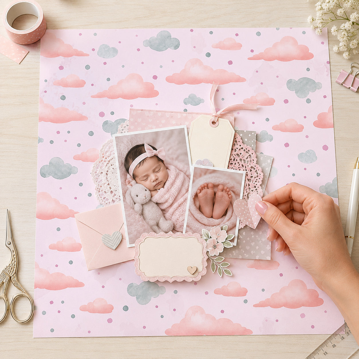 Papel para Scrapbook Essencial Coleção Pacotinho de Amor Menina 30,5x30,5cm para Scrapbook e Papelaria Criativa Se-028 - Litoarte