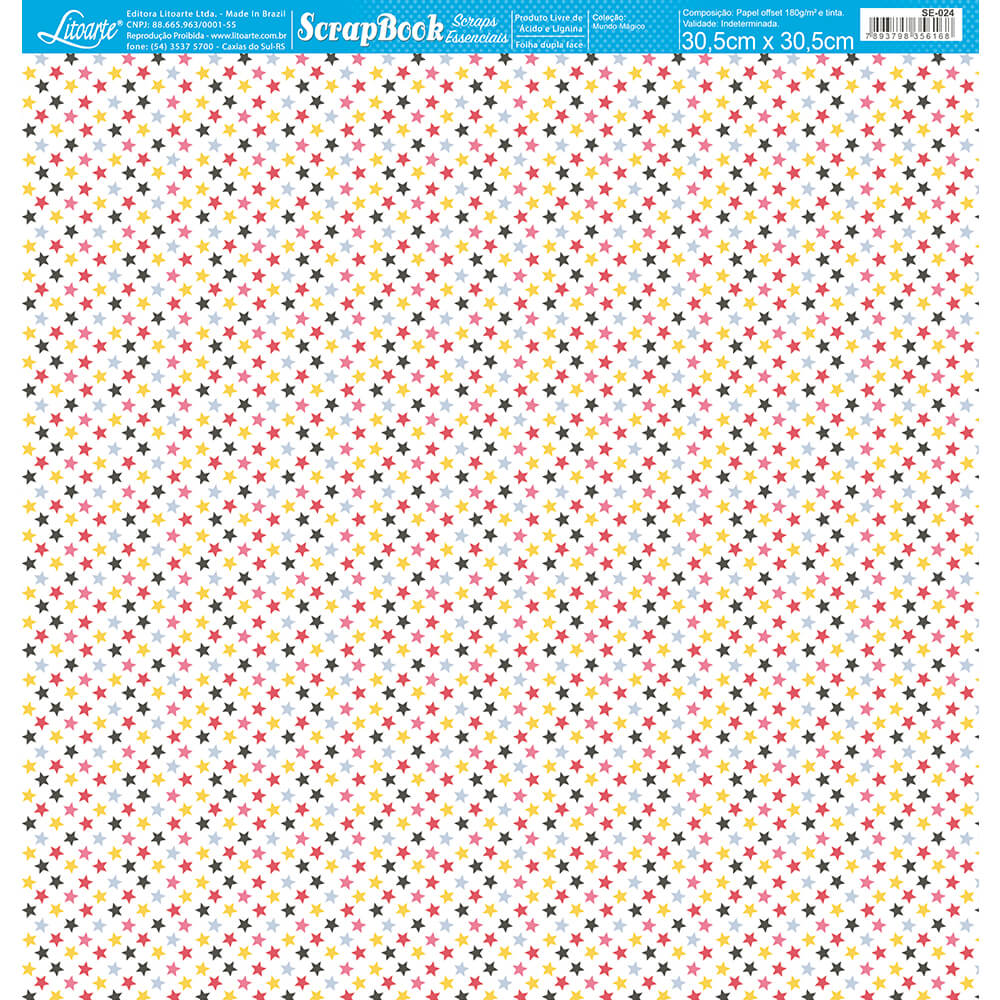 Papel para Scrapbook Essencial Coleção Mundo Magico Estrelinhas 30,5x30,5cm para Scrapbook e Papelaria Criativa Se-024 - Litoarte