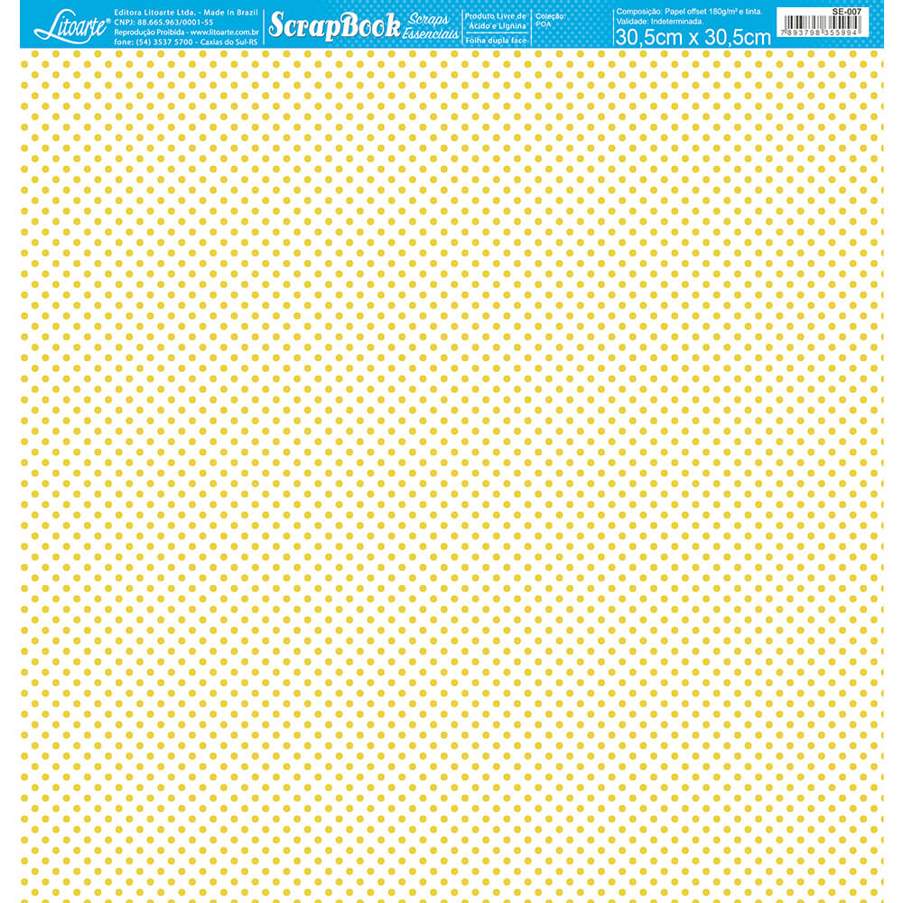 Papel para Scrapbook Essencial Poa Branco e Amarelo 30,5x30,5cm para Scrapbook e Papelaria Criativa Se-007 - Litoarte
