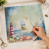 Papel para Scrapbook Dupla Face Coleção Mar Doce Lar Farol 30,5x30,5cm para Scrapbook e Papelaria Criativa Sd-1331 - Litoarte
