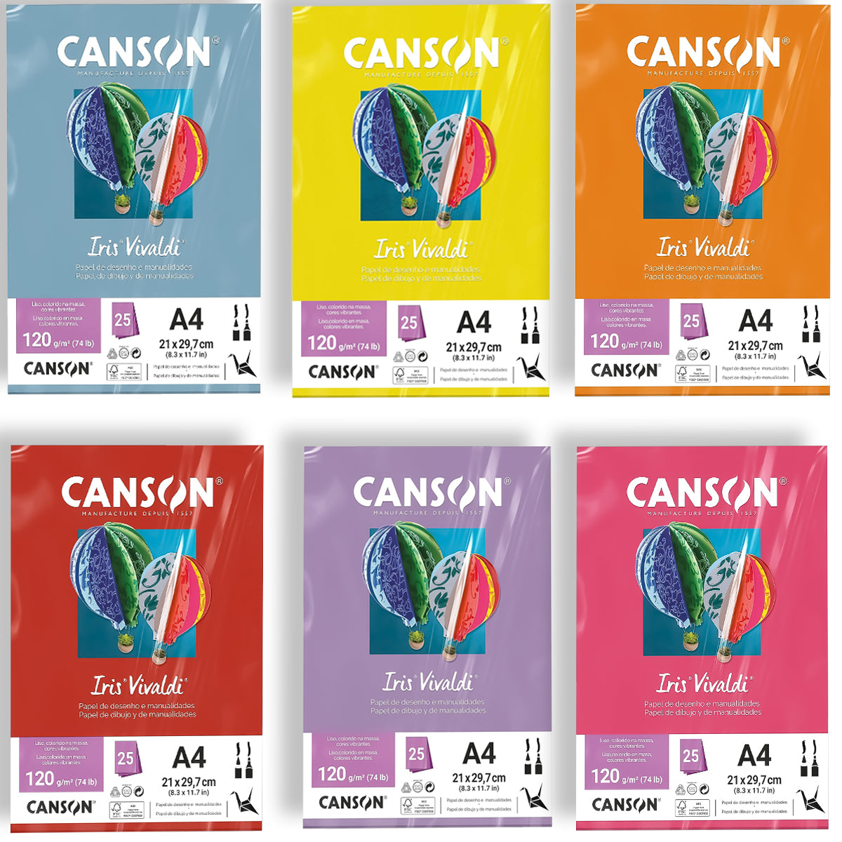Papel Colorido Canson Iris Vivaldi A4 120 G/M² 25 Folhas Sulfite