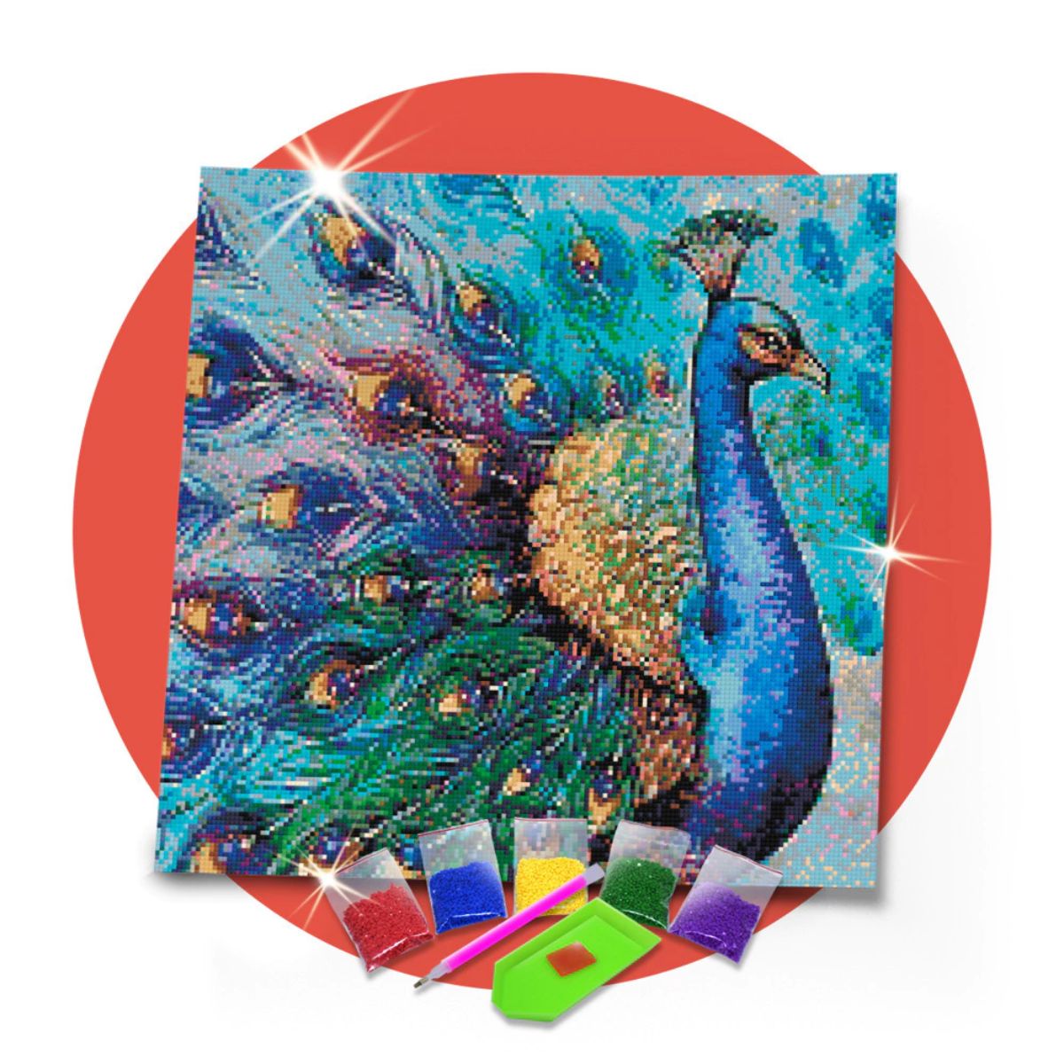 Kit de Pintura com Diamante 45x45cm - Pavão Azul