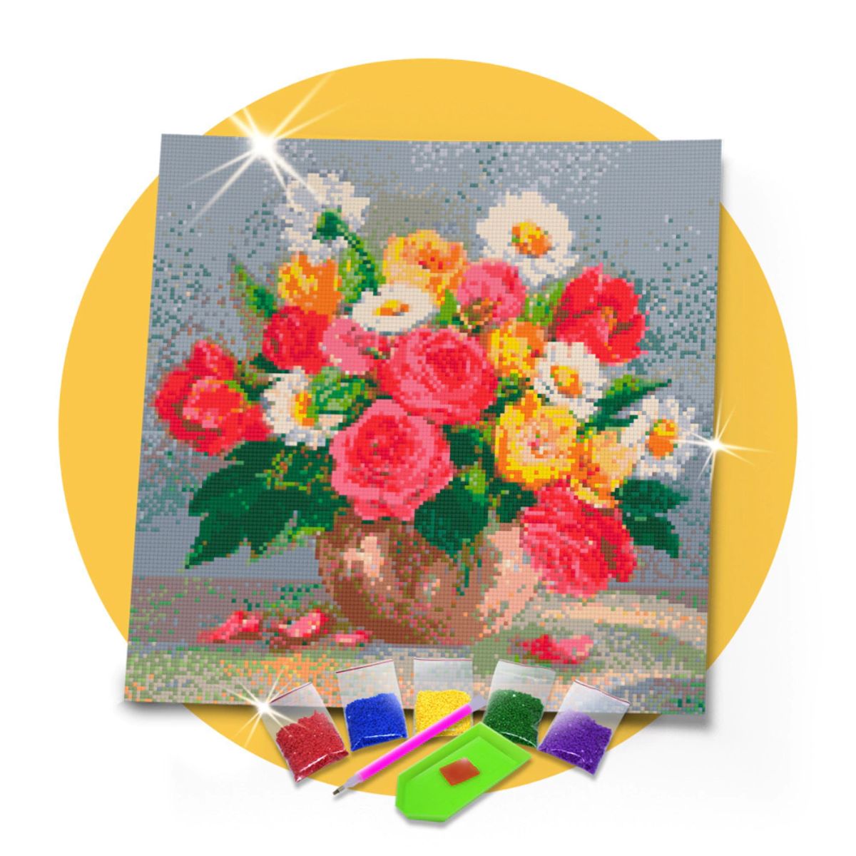 Kit de Pintura com Diamante 40x40cm - Arranjo de Flores