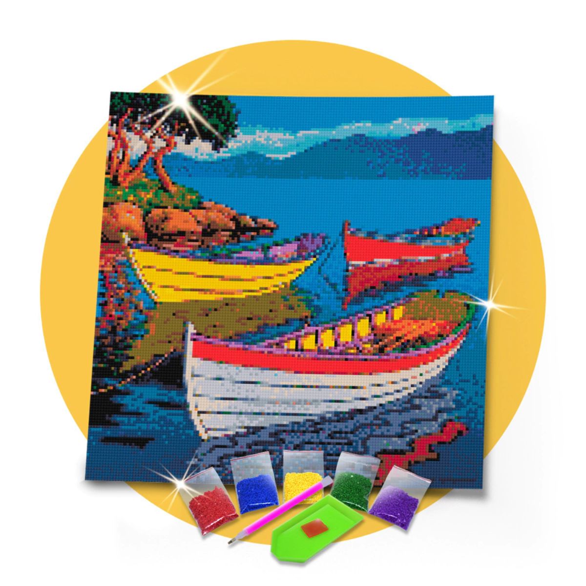 Kit de Pintura com Diamante 40x40cm - Barquinhos Coloridos